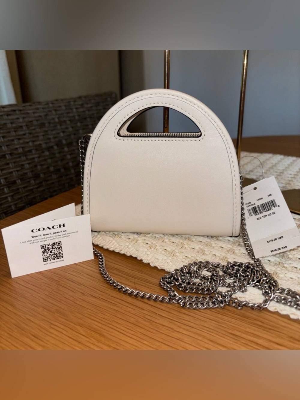 Coach Top Handle Card Case With Chain in Silver Chalk CT879